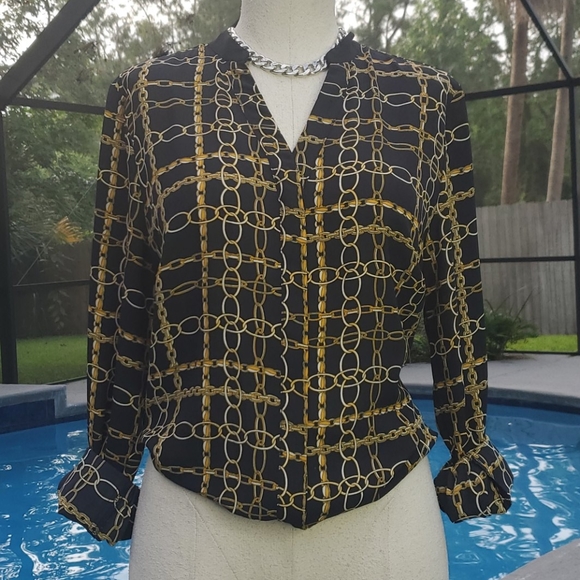 NY&C Chain Pattern Print Blouse WOT - Picture 2 of 6